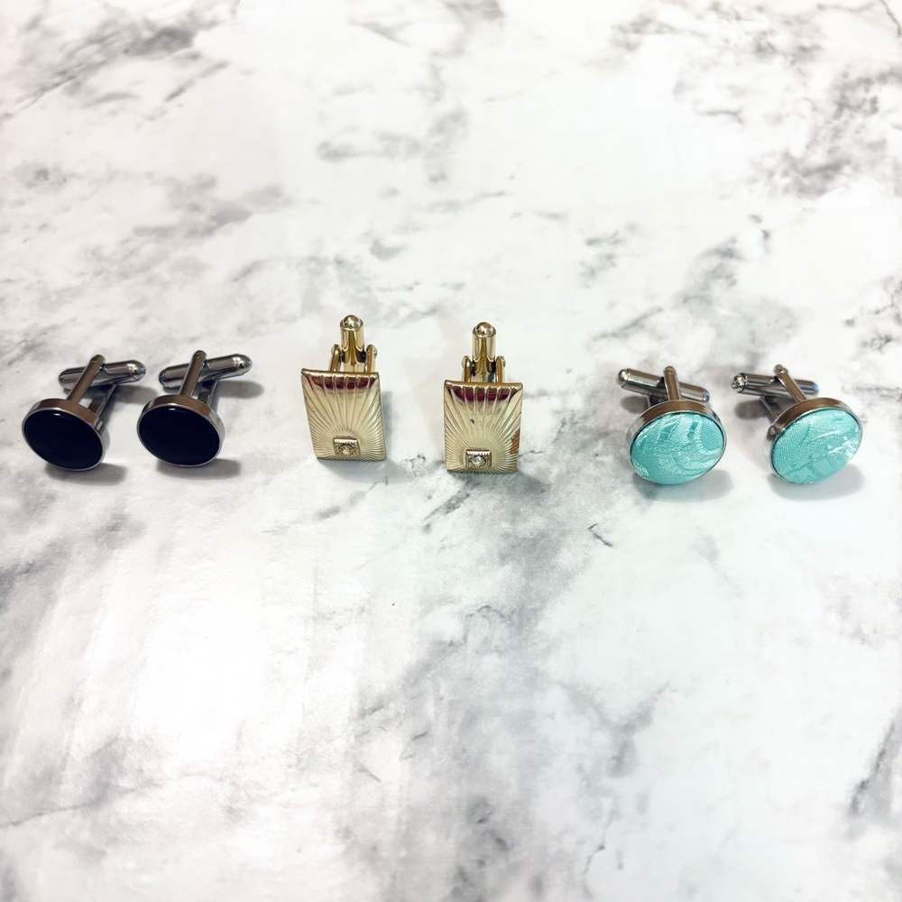 Lot of 3 Sets of Men’s Cufflinks Gold and Silver Tone